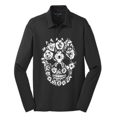 Funny Halloween Costume Skull Siberian Husky Dog Lover Silk Touch Performance Long Sleeve Polo