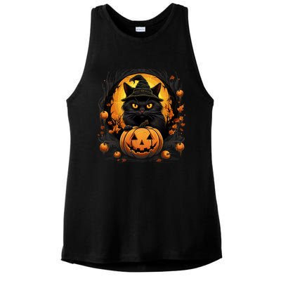 Funny Halloween Cat Costume Pumpkin Cat Black Cat Halloween Ladies PosiCharge Tri-Blend Wicking Tank