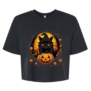 Funny Halloween Cat Costume Pumpkin Cat Black Cat Halloween Bella+Canvas Jersey Crop Tee