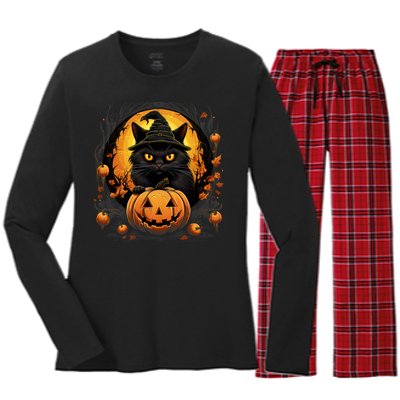 Funny Halloween Cat Costume Pumpkin Cat Black Cat Halloween Women's Long Sleeve Flannel Pajama Set 