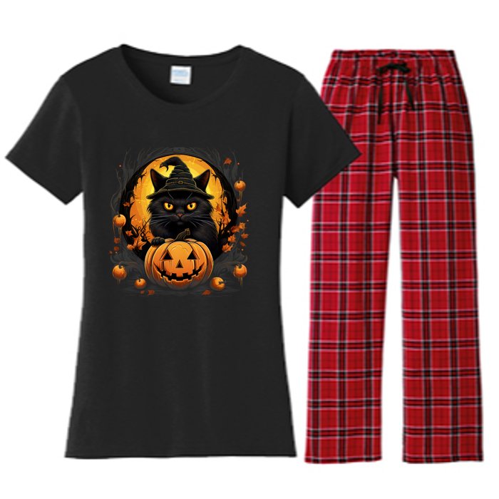 Funny Halloween Cat Costume Pumpkin Cat Black Cat Halloween Women's Flannel Pajama Set