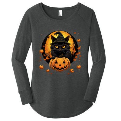 Funny Halloween Cat Costume Pumpkin Cat Black Cat Halloween Women's Perfect Tri Tunic Long Sleeve Shirt