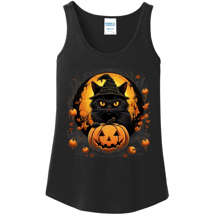 Funny Halloween Cat Costume Pumpkin Cat Black Cat Halloween Ladies Essential Tank