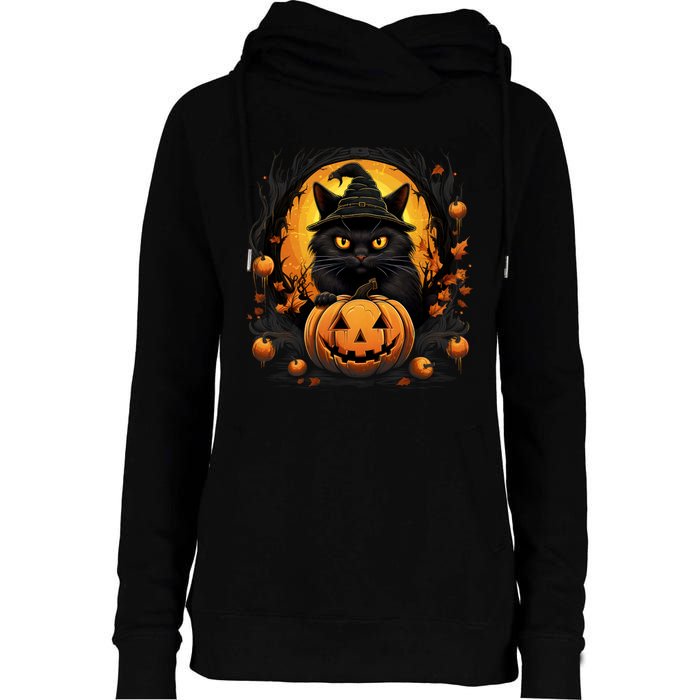 Funny Halloween Cat Costume Pumpkin Cat Black Cat Halloween Womens Funnel Neck Pullover Hood