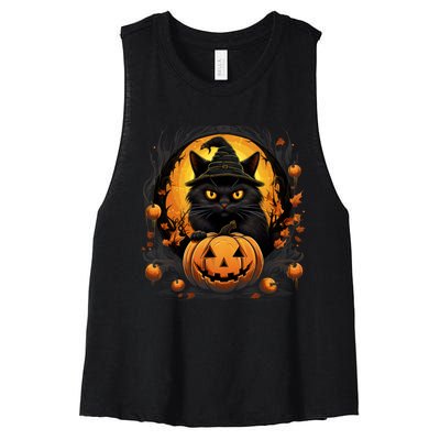 Funny Halloween Cat Costume Pumpkin Cat Black Cat Halloween Women's Racerback Cropped Tank