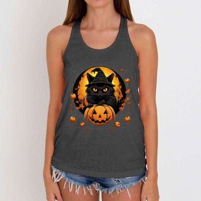 Funny Halloween Cat Costume Pumpkin Cat Black Cat Halloween Women's Knotted Racerback Tank