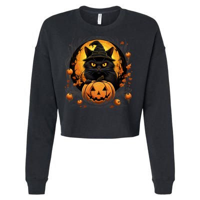 Funny Halloween Cat Costume Pumpkin Cat Black Cat Halloween Cropped Pullover Crew