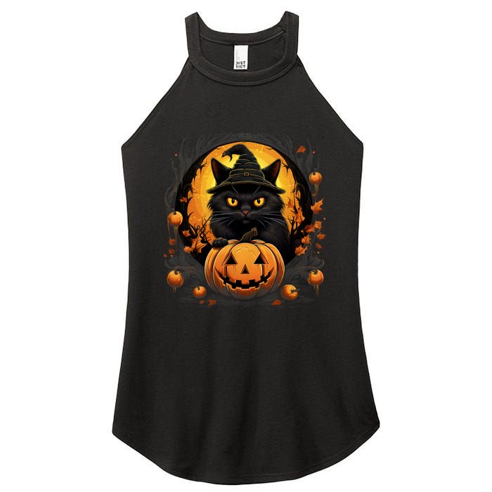 Funny Halloween Cat Costume Pumpkin Cat Black Cat Halloween Women's Perfect Tri Rocker Tank