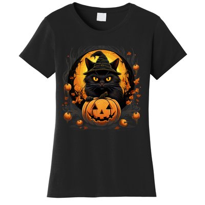 Funny Halloween Cat Costume Pumpkin Cat Black Cat Halloween Women's T-Shirt