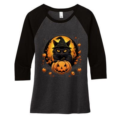 Funny Halloween Cat Costume Pumpkin Cat Black Cat Halloween Women's Tri-Blend 3/4-Sleeve Raglan Shirt