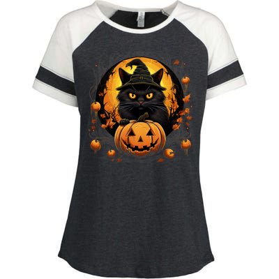 Funny Halloween Cat Costume Pumpkin Cat Black Cat Halloween Enza Ladies Jersey Colorblock Tee