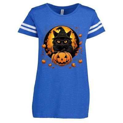 Funny Halloween Cat Costume Pumpkin Cat Black Cat Halloween Enza Ladies Jersey Football T-Shirt