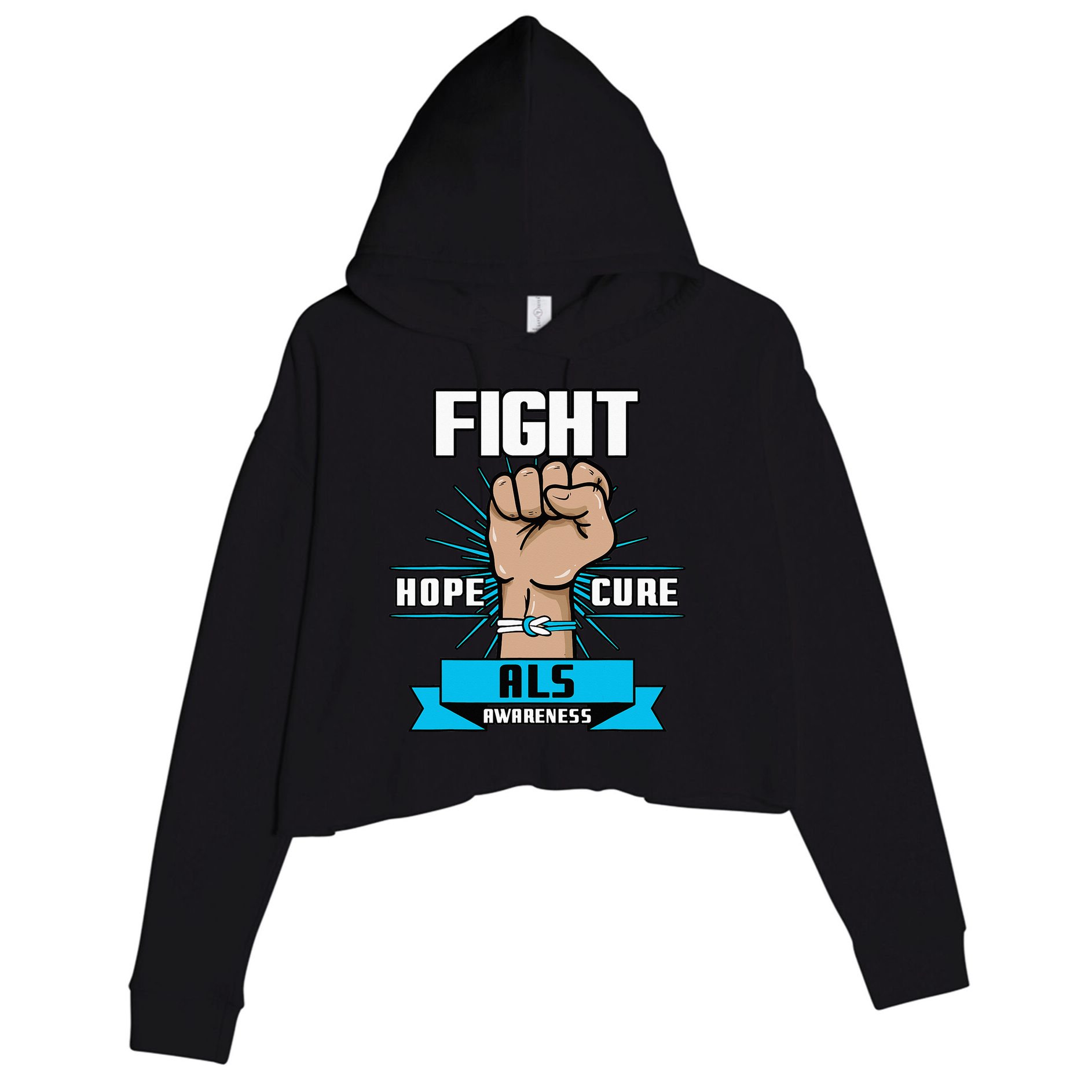 Fight Hope Cure ALS Awereness Motor Neurone Disease Blue Crop Fleece Hoodie