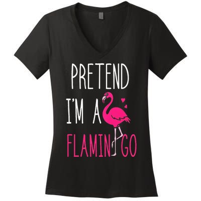 Flamingo Halloween Costume Pretend I'm a Flamingo Pink Women's V-Neck T-Shirt