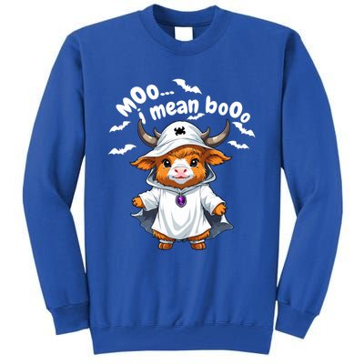 Funny Highland Cow Moo I Mean Boo Halloween Ghost Costume Cool Gift Tall Sweatshirt