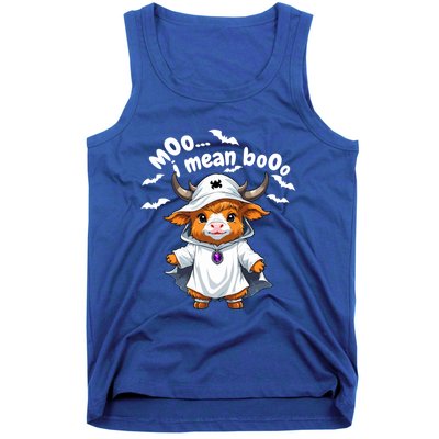 Funny Highland Cow Moo I Mean Boo Halloween Ghost Costume Cool Gift Tank Top