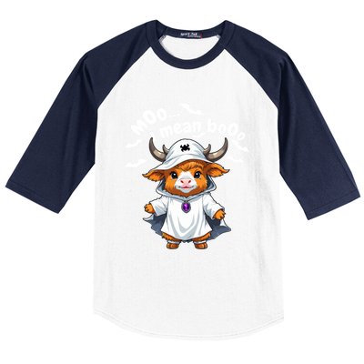 Funny Highland Cow Moo I Mean Boo Halloween Ghost Costume Cool Gift Baseball Sleeve Shirt