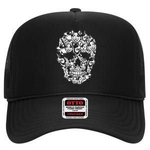 Fun Halloween Costume Skull Australian Cattle Dog Lover High Crown Mesh Back Trucker Hat