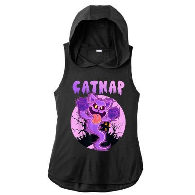 Funny Halloween Critters Ghost Cats Nap Spooky Season Ladies PosiCharge Tri-Blend Wicking Draft Hoodie Tank