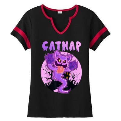 Funny Halloween Critters Ghost Cats Nap Spooky Season Ladies Halftime Notch Neck Tee