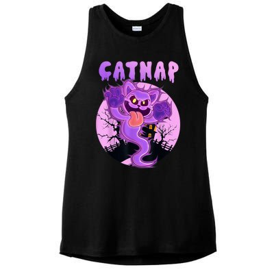 Funny Halloween Critters Ghost Cats Nap Spooky Season Ladies PosiCharge Tri-Blend Wicking Tank