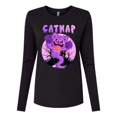 Funny Halloween Critters Ghost Cats Nap Spooky Season Womens Cotton Relaxed Long Sleeve T-Shirt