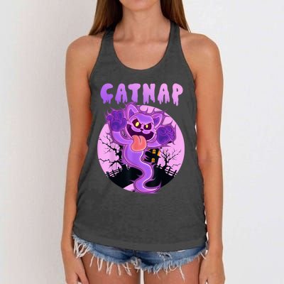 Funny Halloween Critters Ghost Cats Nap Spooky Season Women's Knotted Racerback Tank