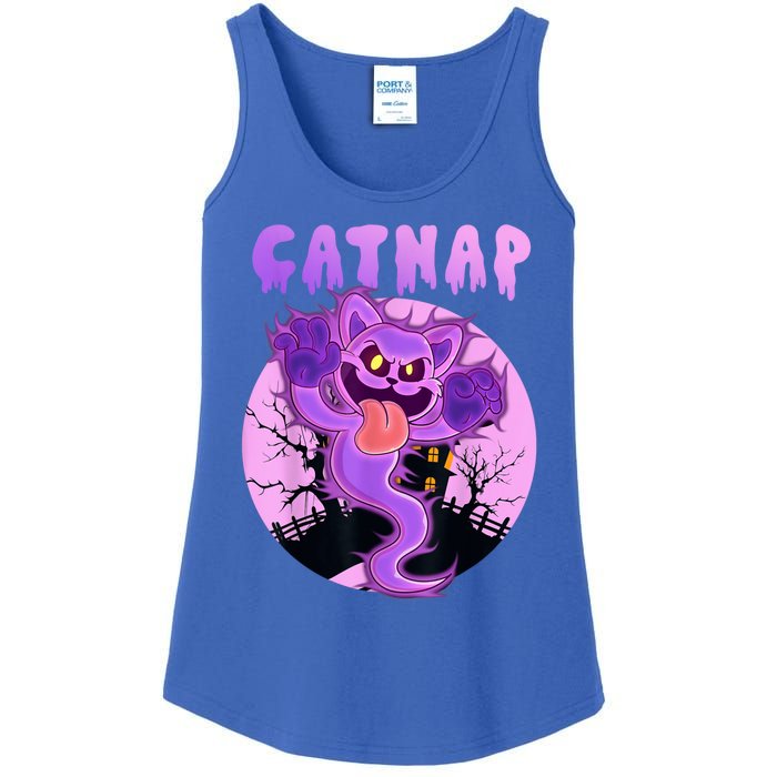 Funny Halloween Critters Ghost Cats Nap Spooky Season Ladies Essential Tank