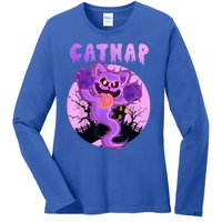 Funny Halloween Critters Ghost Cats Nap Spooky Season Ladies Long Sleeve Shirt