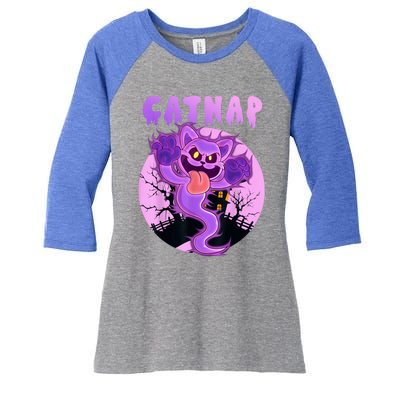 Funny Halloween Critters Ghost Cats Nap Spooky Season Women's Tri-Blend 3/4-Sleeve Raglan Shirt