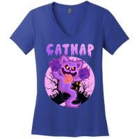 Funny Halloween Critters Ghost Cats Nap Spooky Season Women's V-Neck T-Shirt