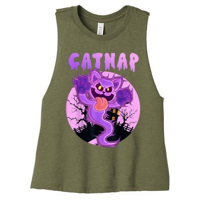 Funny Halloween Critters Ghost Cats Nap Spooky Season Women's Racerback Cropped Tank