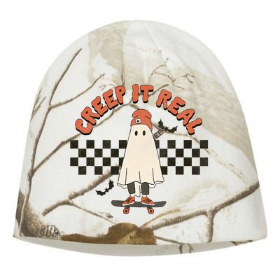 Funny Halloween Creep It Real Retro Skateboarding Ghost  Kati - Camo Knit Beanie