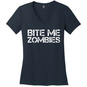 Funny Halloween, Cute Halloween, Bite Me Zombies Women's V-Neck T-Shirt