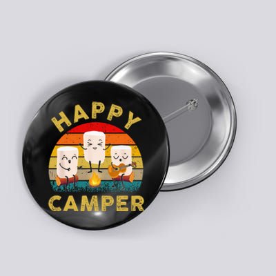 Funny Happy Cute Marshmallow Camper Bonfire Kids Women Men Button