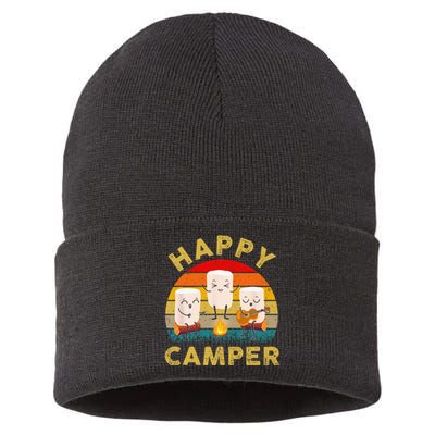 Funny Happy Cute Marshmallow Camper Bonfire Kids Women Men Sustainable Knit Beanie