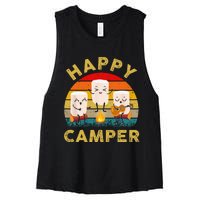 Funny Happy Cute Marshmallow Camper Bonfire Kids Women Men Women's Racerback Cropped Tank