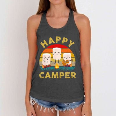 Funny Happy Cute Marshmallow Camper Bonfire Kids Women Men Women's Knotted Racerback Tank