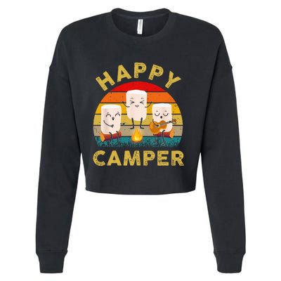 Funny Happy Cute Marshmallow Camper Bonfire Kids Women Men Cropped Pullover Crew