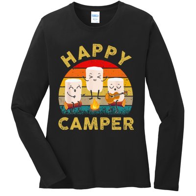 Funny Happy Cute Marshmallow Camper Bonfire Kids Women Men Ladies Long Sleeve Shirt