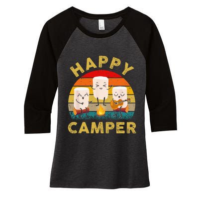 Funny Happy Cute Marshmallow Camper Bonfire Kids Women Men Women's Tri-Blend 3/4-Sleeve Raglan Shirt