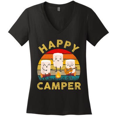 Funny Happy Cute Marshmallow Camper Bonfire Kids Women Men Women's V-Neck T-Shirt