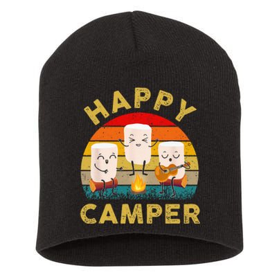 Funny Happy Cute Marshmallow Camper Bonfire Kids Women Men Short Acrylic Beanie