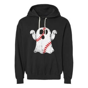 Funny Halloween Costume Baseball Ghost Baseball Lover Garment-Dyed Fleece Hoodie