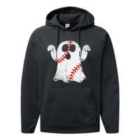 Funny Halloween Costume Baseball Ghost Baseball Lover Performance Fleece Hoodie