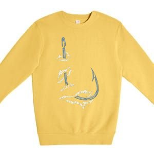 Fish Hook Cool Fishing Fisher Fisherman Angler Dad Premium Crewneck Sweatshirt