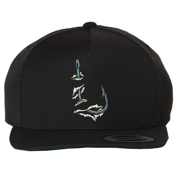 Fish Hook Cool Fishing Fisher Fisherman Angler Dad Wool Snapback Cap