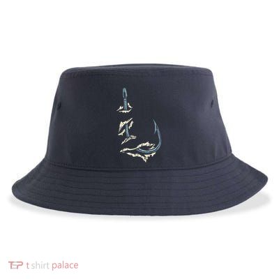Fish Hook Cool Fishing Fisher Fisherman Angler Dad Sustainable Bucket Hat