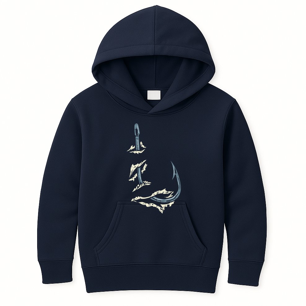 Fish Hook Cool Fishing Fisher Fisherman Angler Dad Kids Hoodie