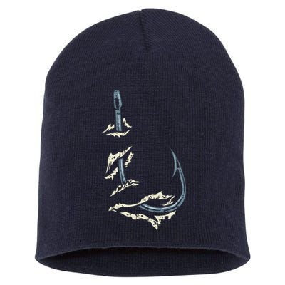 Fish Hook Cool Fishing Fisher Fisherman Angler Dad Short Acrylic Beanie